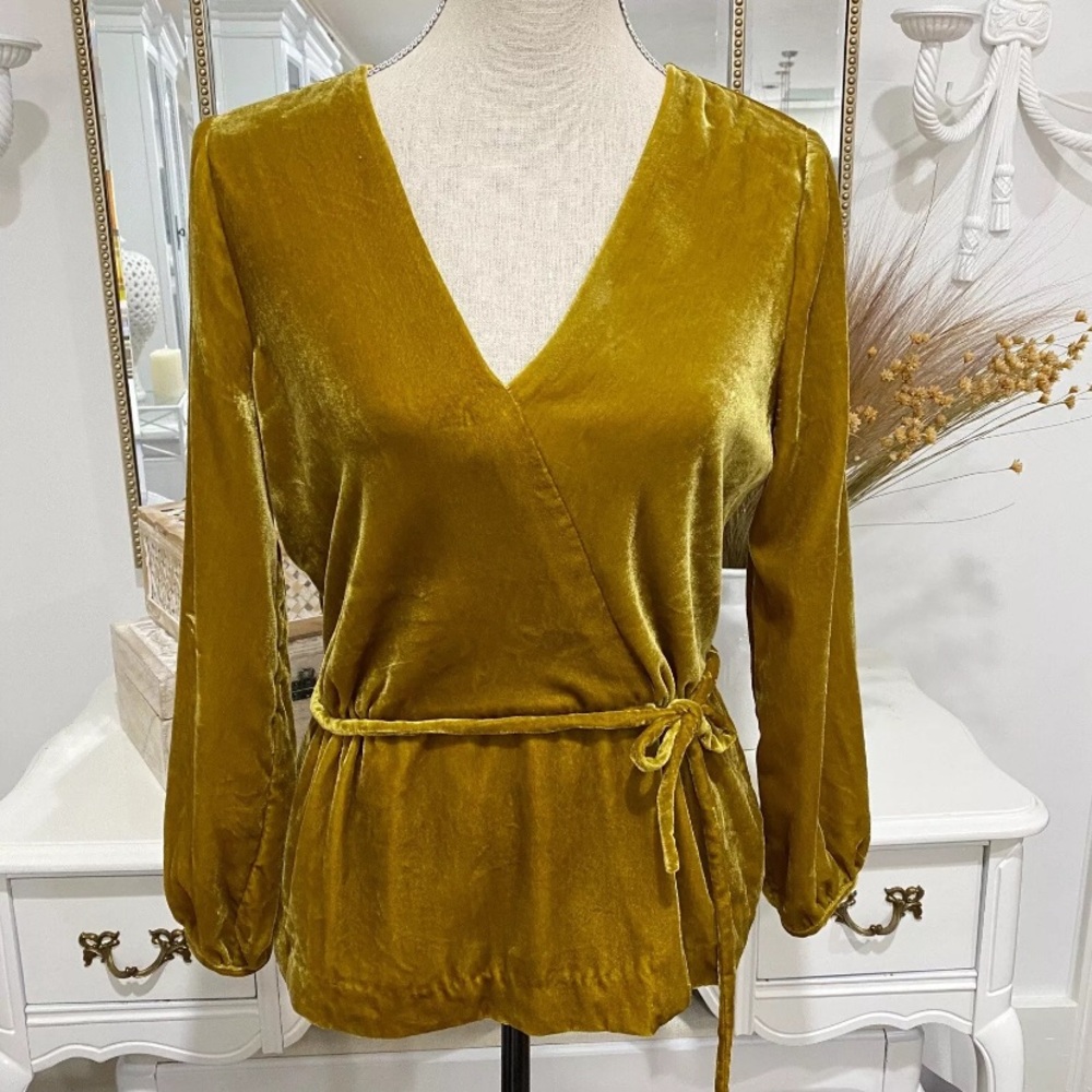 NWT J.Crew Velvet Faux-Wrap Blouse - Mustard Gold - 8T